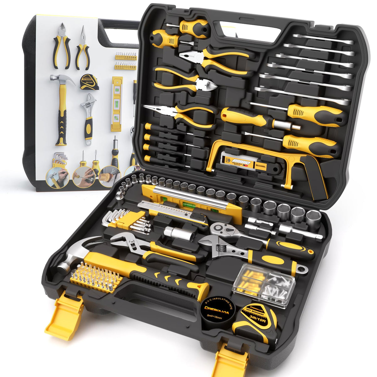 CRESOLVIA 199-piece tool kit case organized for quick access during home repairs