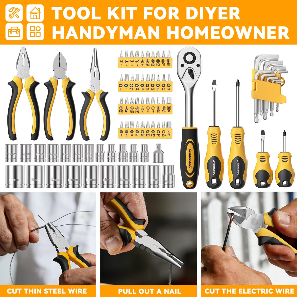 CRESOLVIA hammer and wrenches for sturdy assemblies and quick repairs