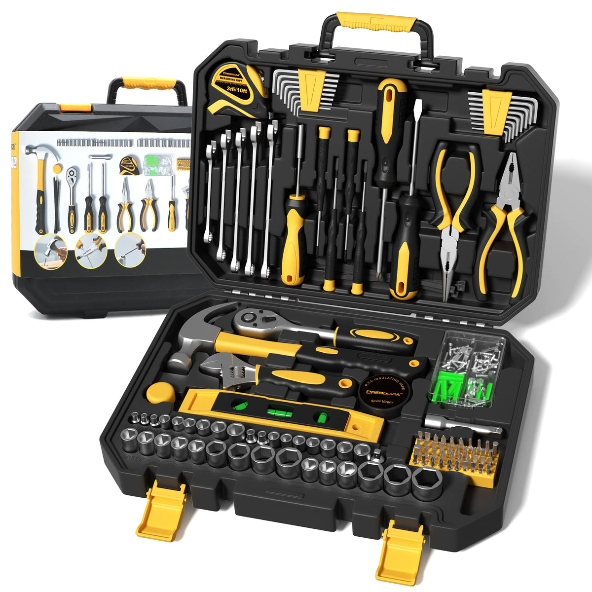 CRESOLVIA 209-piece tool kit for home and auto repair, ready for everyday maintenance.
