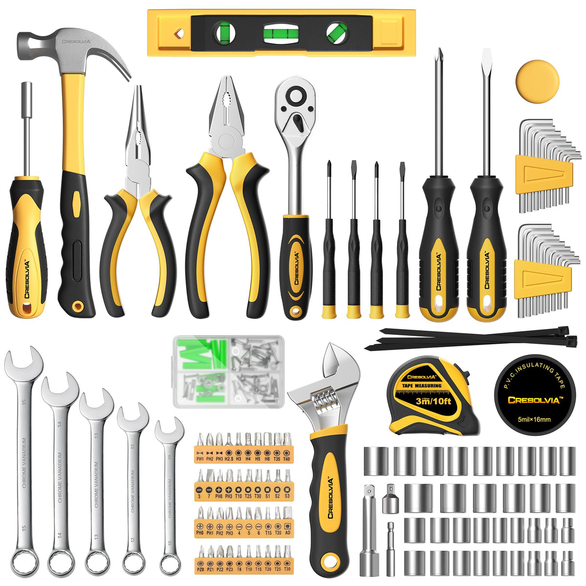 CRESOLVIA general household tool kit features organized compartments for easy access.
