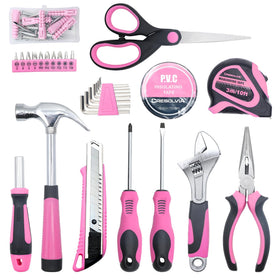 CRESOLVIA pink tool kit close-up on screwdrivers and wrenches for quick fixes.