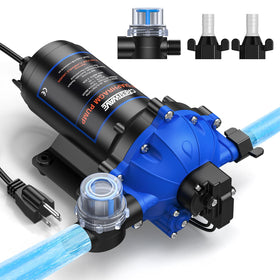 CRESTWAVE fresh water pump front view for compact RV and home applications.