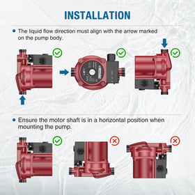 CRESTWAVE hot water pump dry-run warning to prevent startup damage.
