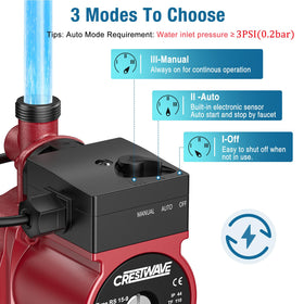 CRESTWAVE hot water pump quiet operation at 25 dB for unobtrusive use.