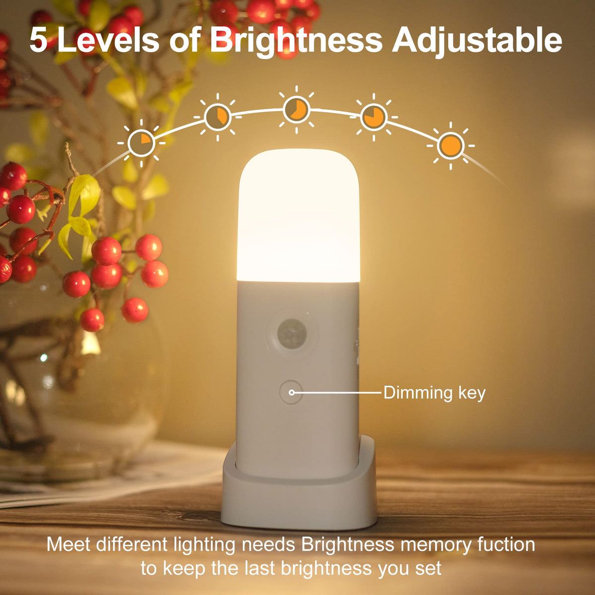 CREWEEL dimmable night light with 5 brightness levels for adjustable visibility