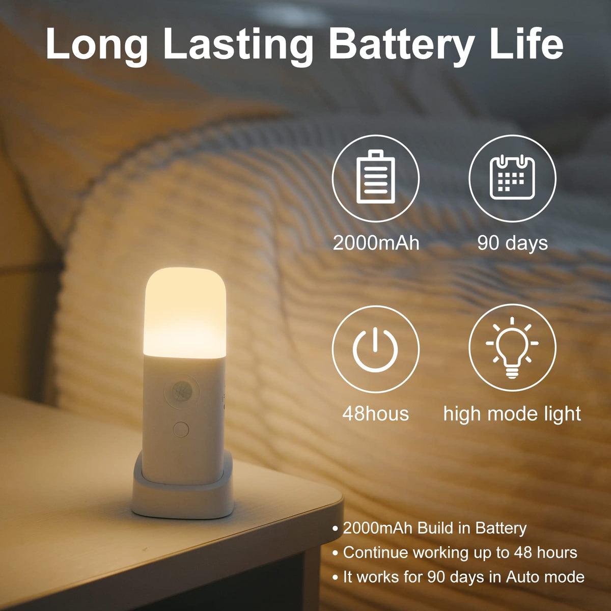 CREWEEL rechargeable 2000mAh battery night light for cordless use