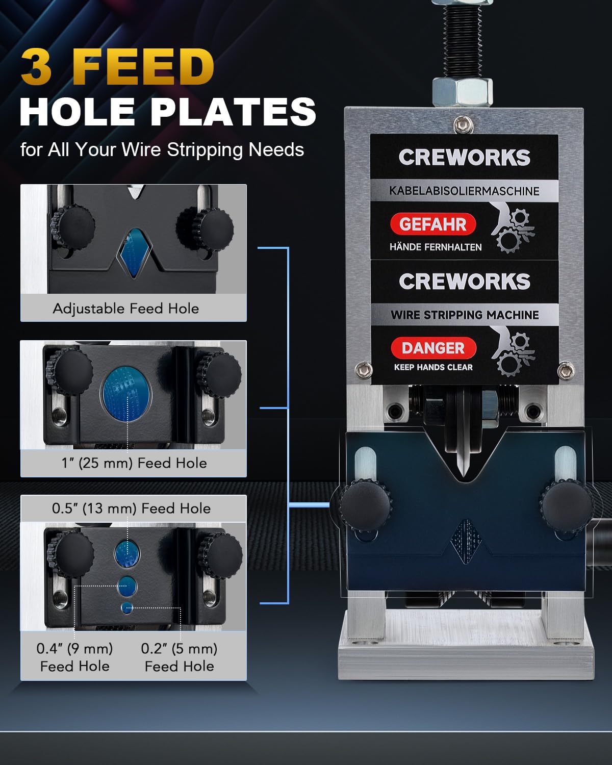CREWORKS blade height adjustment knob for precise stripping depth.