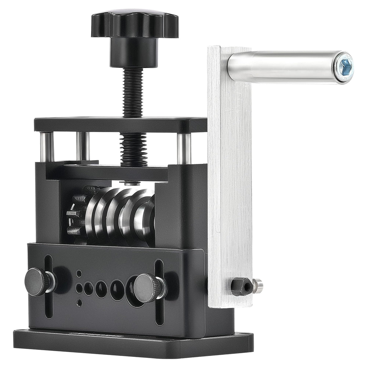 CREWORKS wire stripper with hand crank for easy insulation removal.