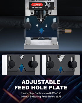 CREWORKS stripper with three feed holes handles multiple wire sizes.