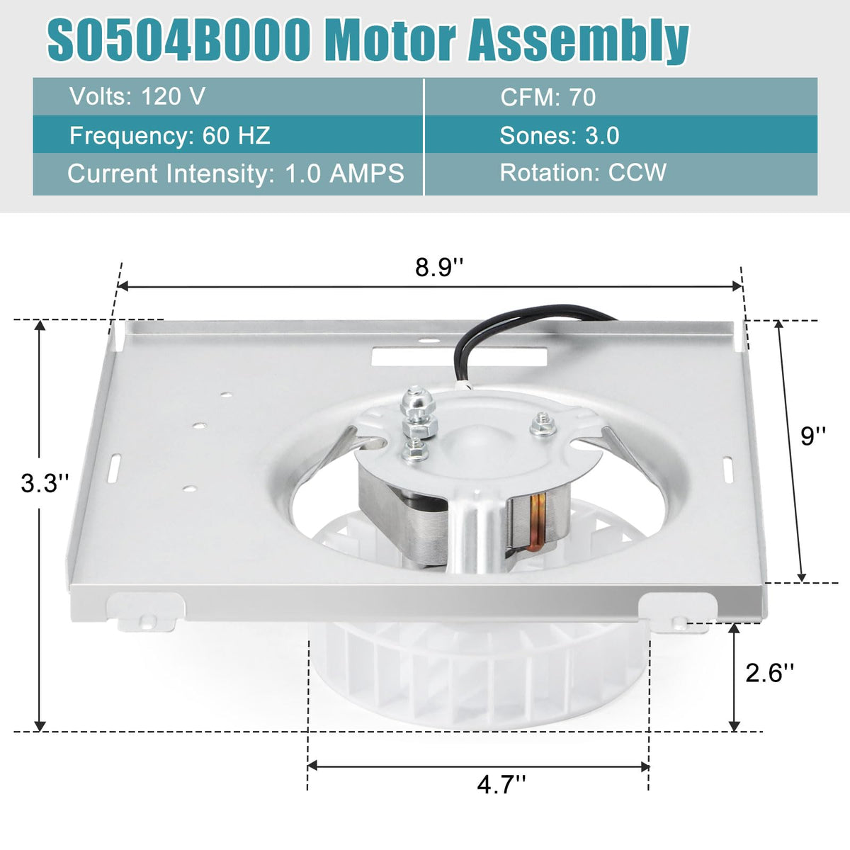 Criditpid Broan-Nutone 70 CFM motor detail highlighting airflow capacity