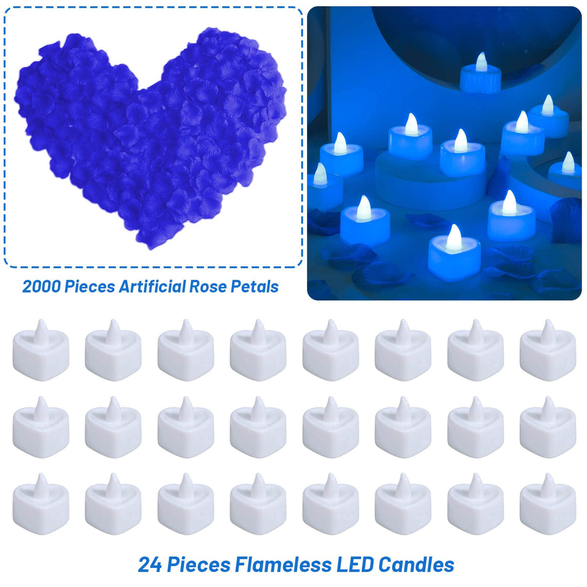Cridoz heart-shaped LED candles lit to create warm ambiance