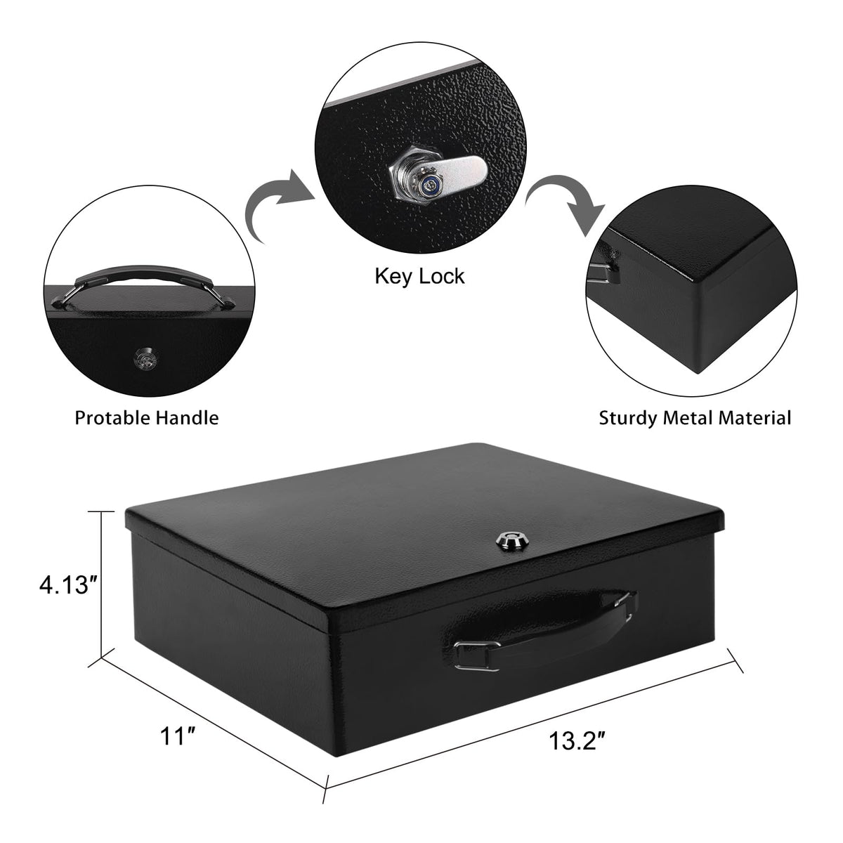 Crinwaki fireproof document box carrying handle for easy portability.