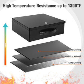 Crinwaki fireproof document box on a desk in an office setting for secure storage.