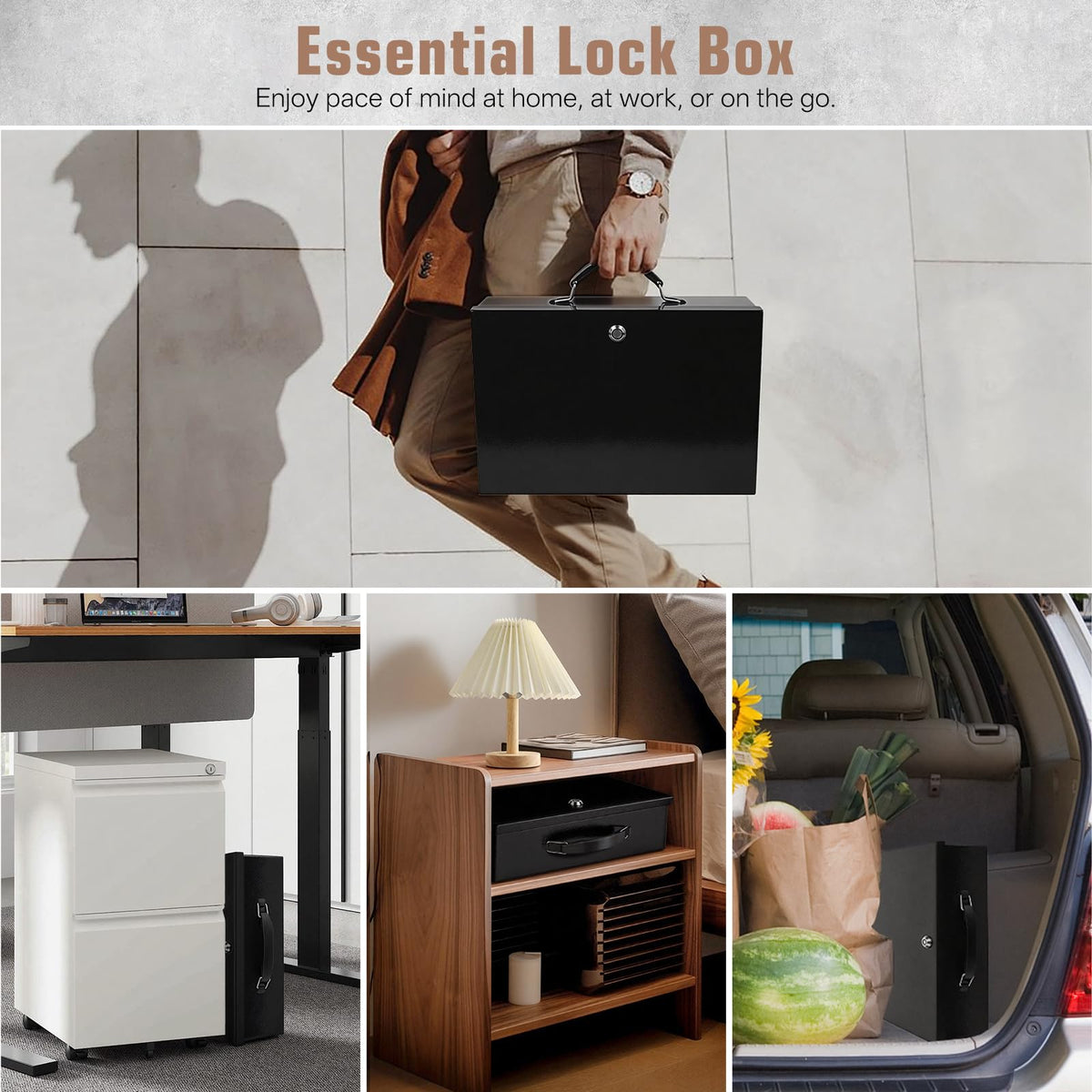 Crinwaki fireproof document box dimensions diagram illustrating spacious interior.