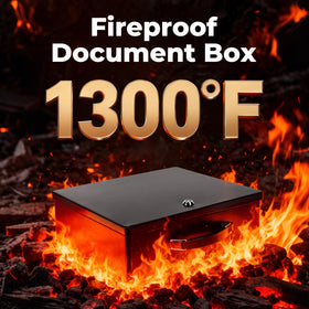 Crinwaki fireproof document box side profile shows reinforced steel construction.
