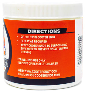 CritterGoo anti-splatter film on torch tips prevents buildup during MIG, TIG, and arc welding.