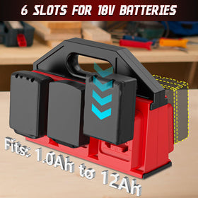 Crivnhar battery organizer rack with a compact 6-slot design for easy transport.