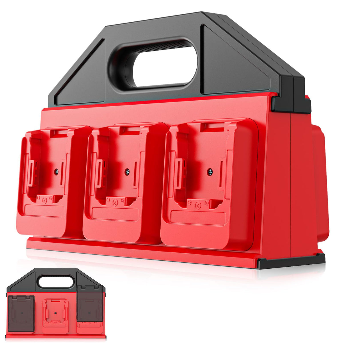 Crivnhar Milwaukee 18V 6-slot battery holder keeps batteries organized and ready for use.