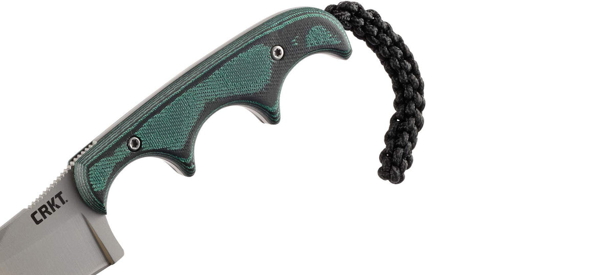 CRKT Minimalist Bowie fixed blade in hand for precise field tasks.