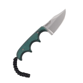 CRKT Minimalist Bowie handle in Micarta offers comfortable grip for outdoor tasks.