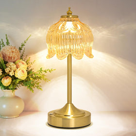 Crkwos cordless lotus flower table lamp in amber glow for portable use