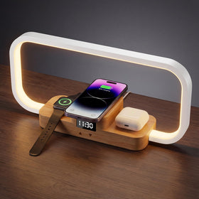 CRLL LED bedside lamp with wireless charger on nightstand for clutter-free charging
