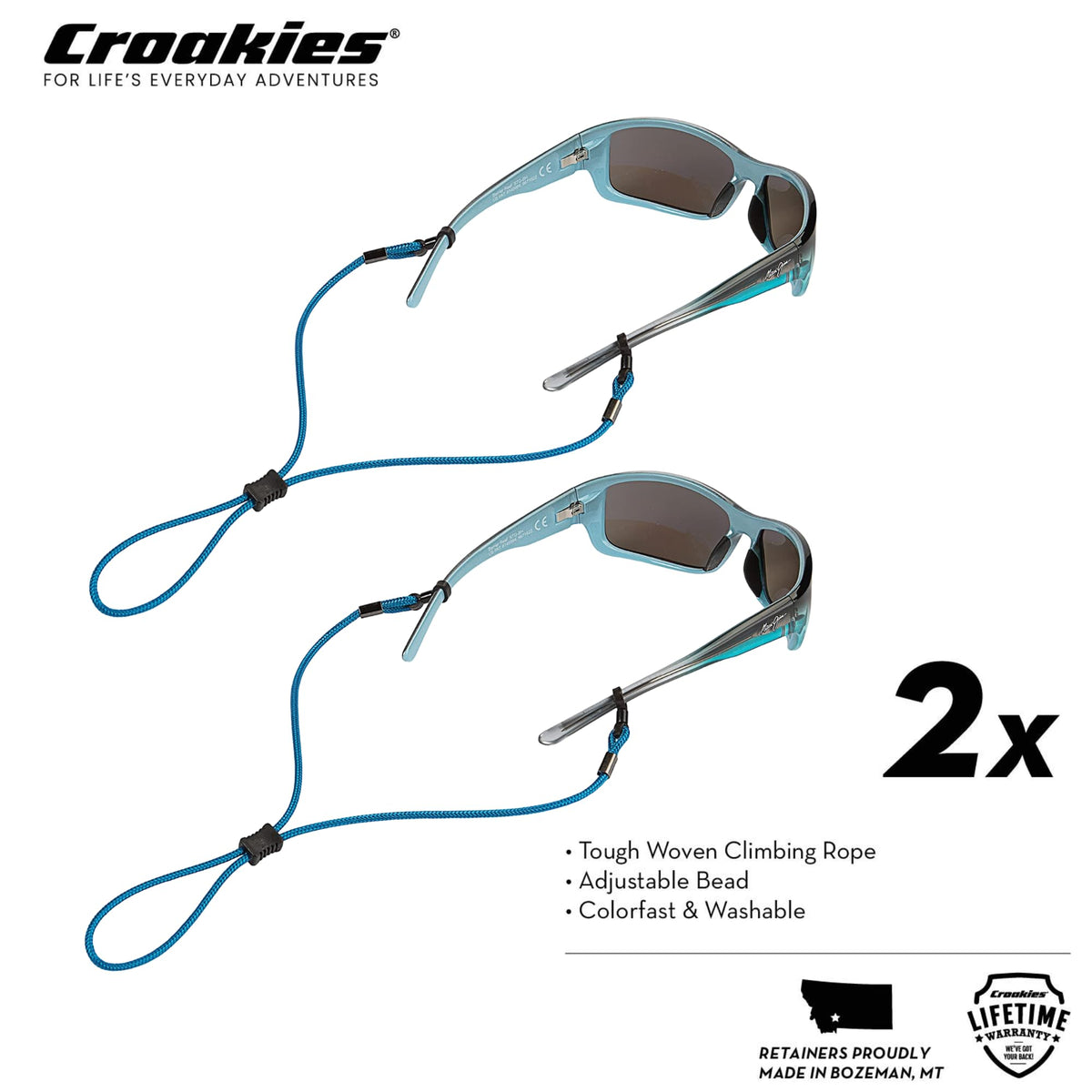 Croakies branding on packaging and kit for daily eyewear protection.