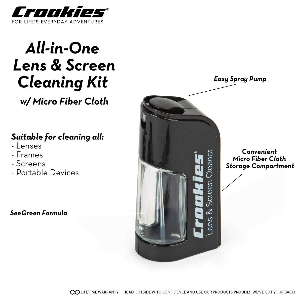 Contents of Croakies glasses cleaning kit ready for on-the-go cleaning.