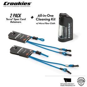 Croakies outdoor use pairing strap and cleaner kit during adventures.