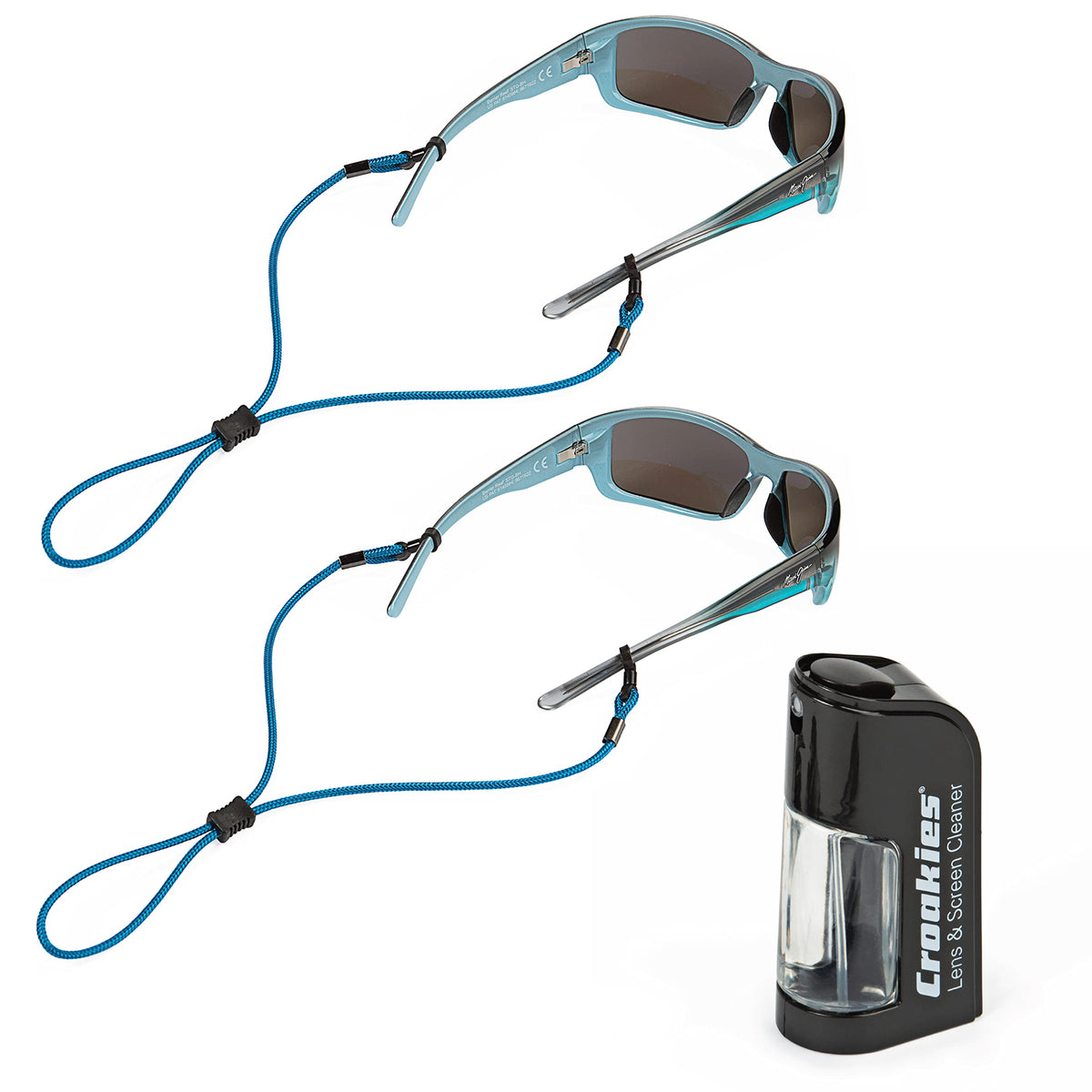 Croakies Terra Spec strap on head keeps glasses secure during activity.