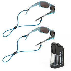 Croakies Terra Spec strap on head keeps glasses secure during activity.