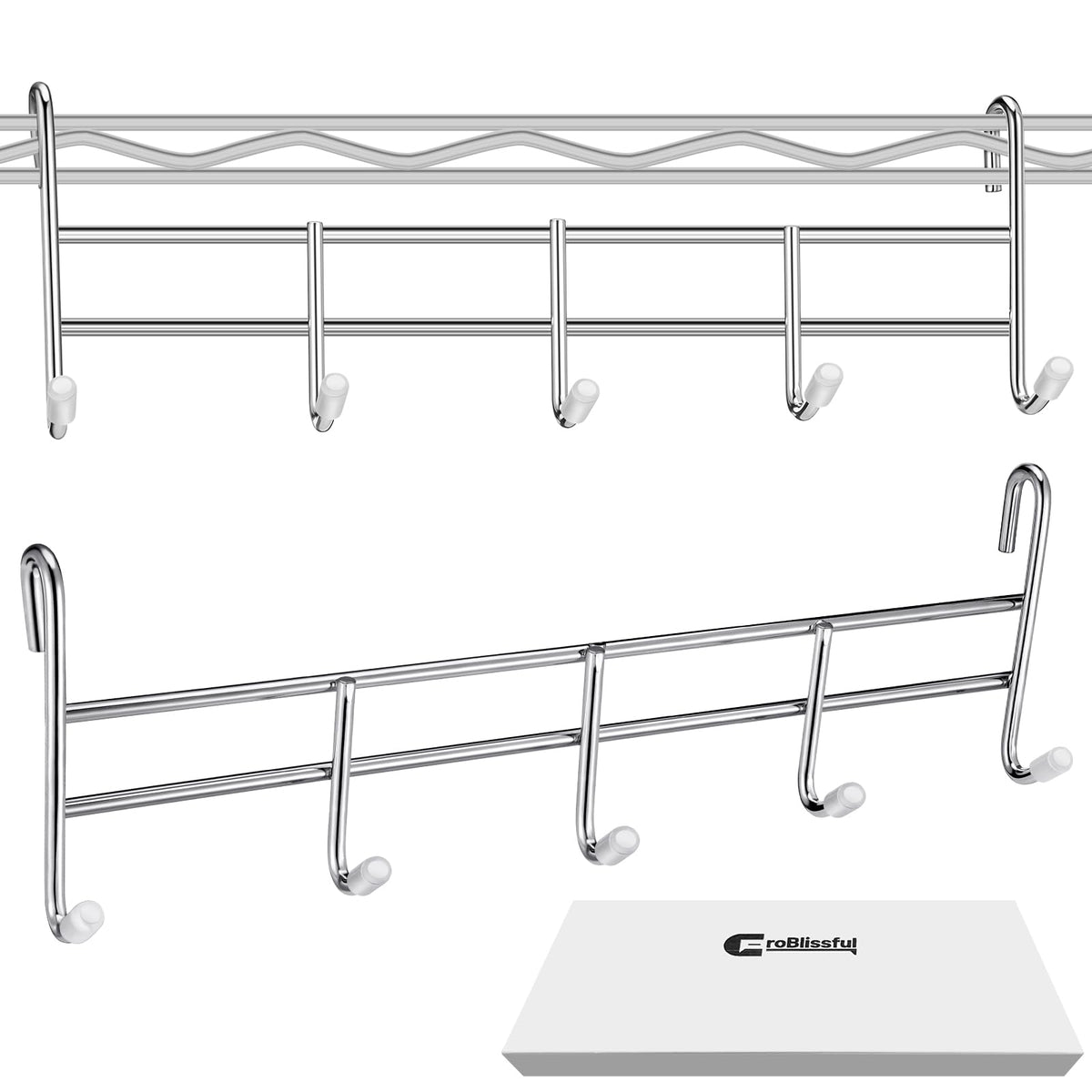 CroBlissful wire shelving hook attachment set in chrome for versatile storage.