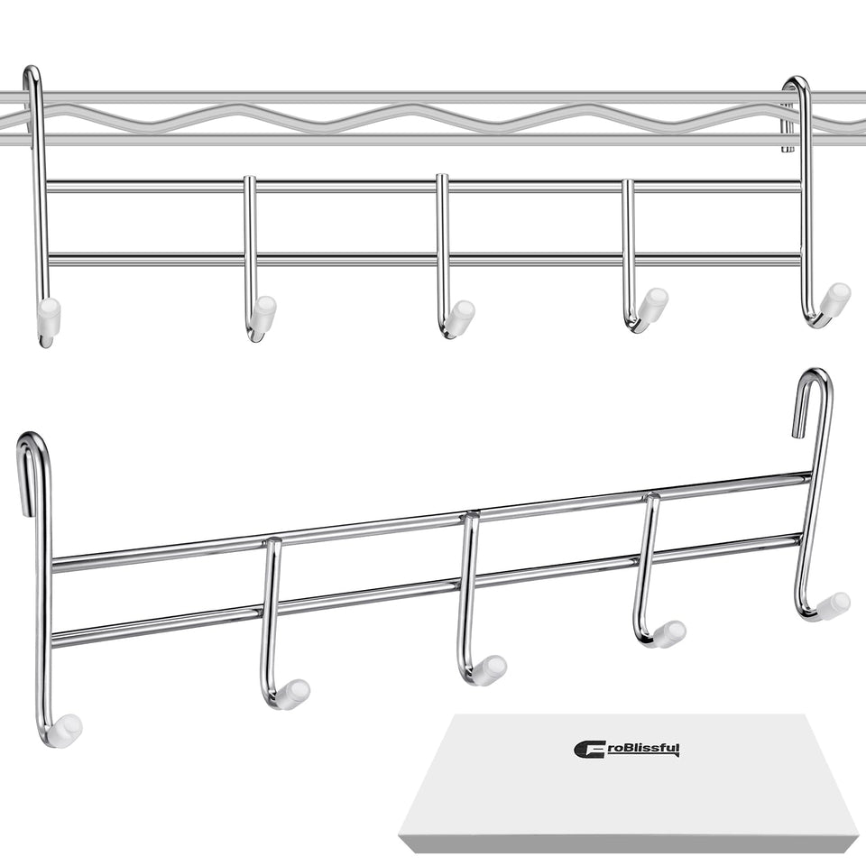CroBlissful wire shelving hook attachment set in chrome for versatile storage.