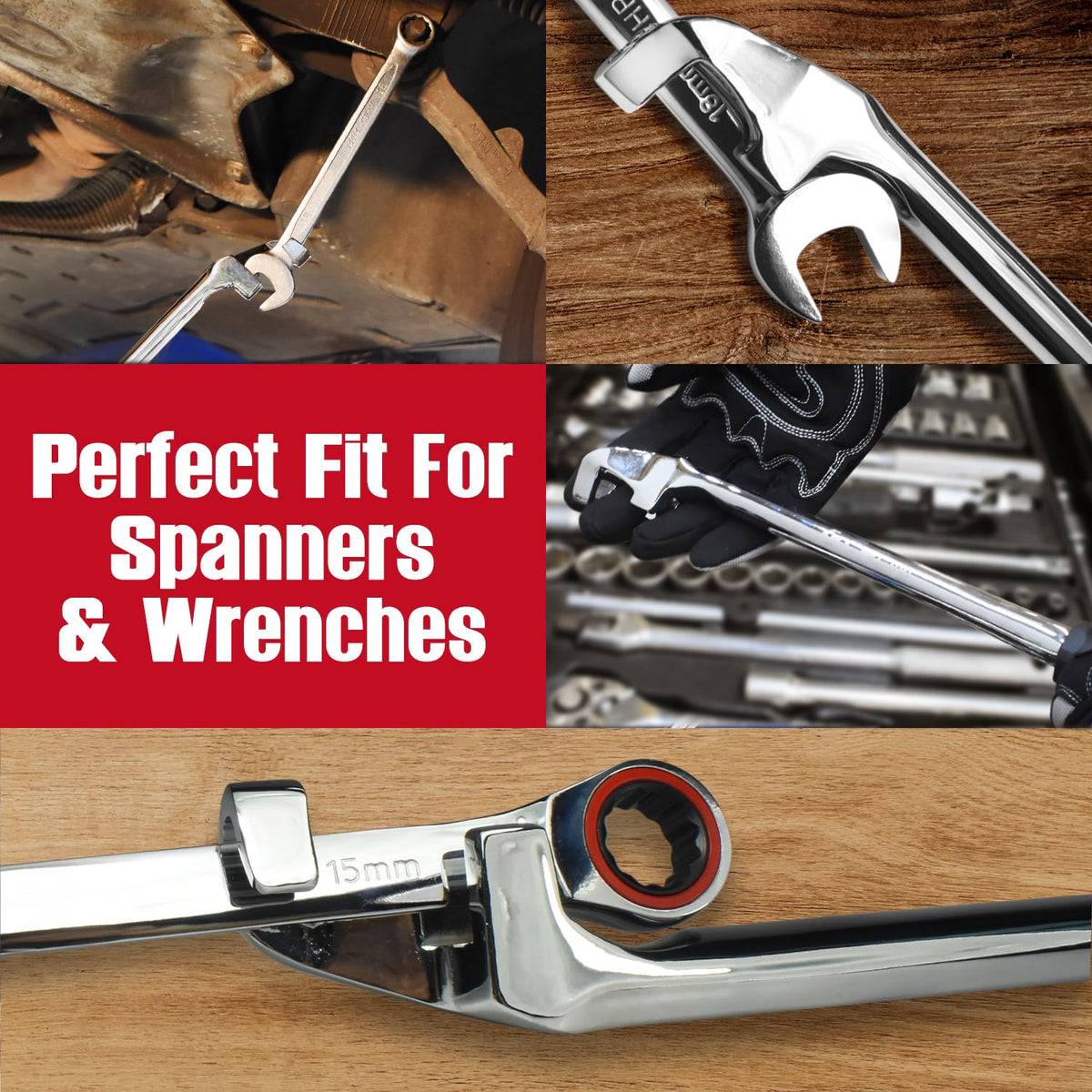 CROM 15-Inch Extender with common wrench demonstrates universal compatibility.