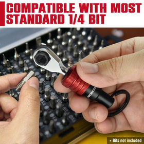 CROM EDC mini ratchet wrench quick-release collar enables fast bit changes.