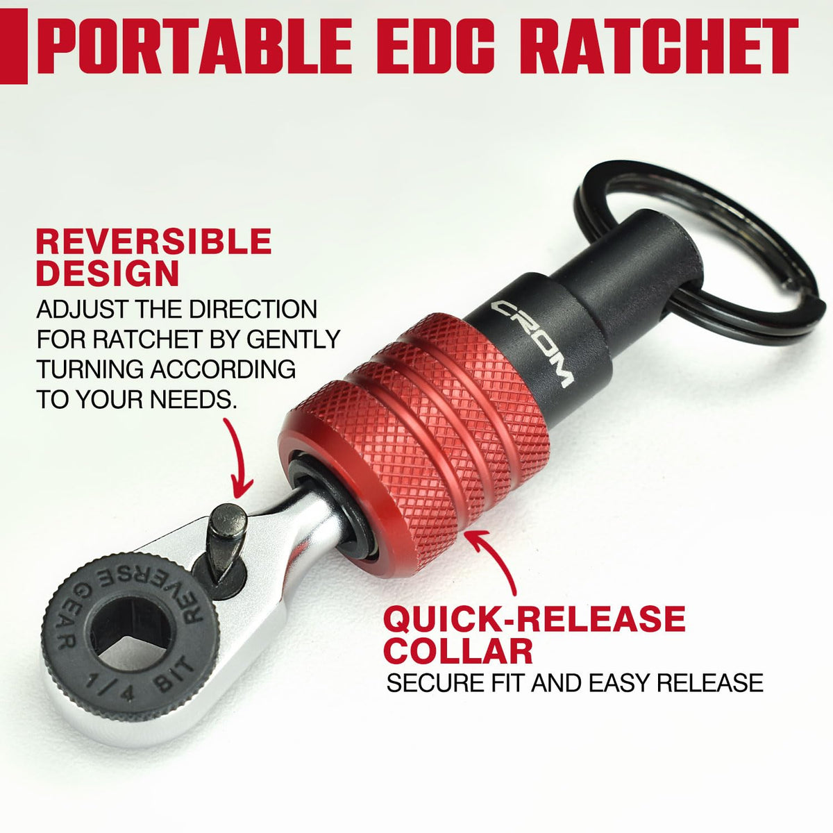 CROM EDC mini ratchet wrench universal hex compatibility broadens tool options.