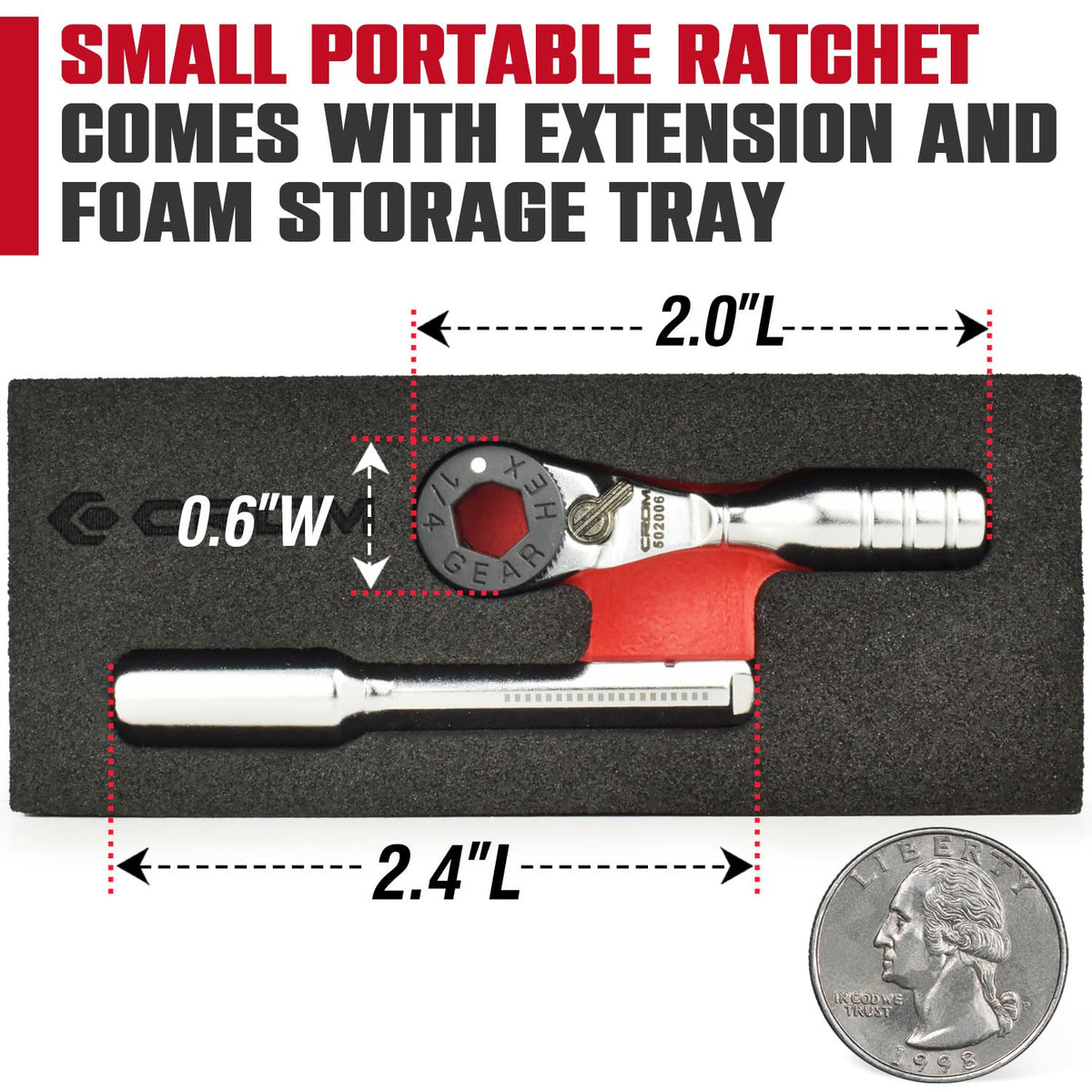CROM mini ratchet extension 2-4 inch for quick reach.