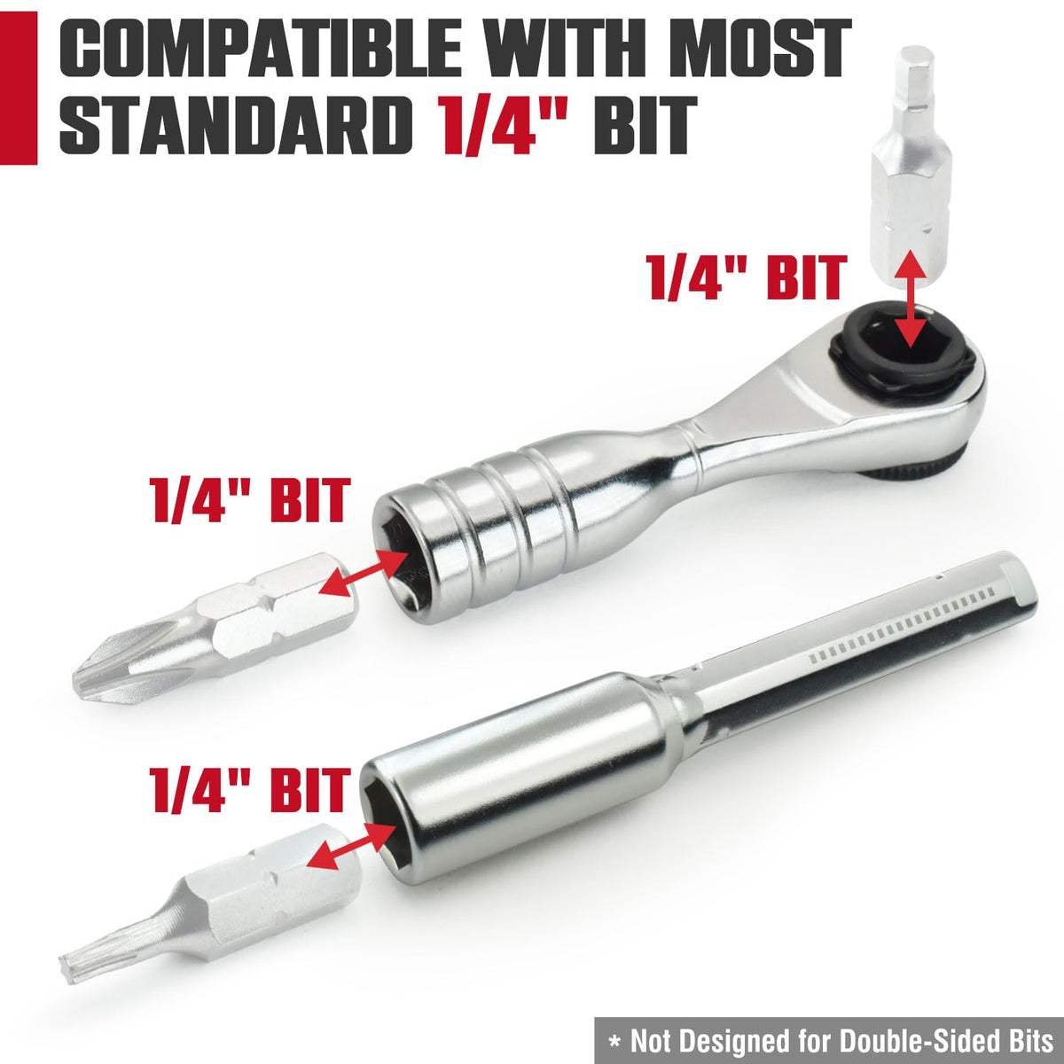 CROM mini ratchet magnetic bit base keeps bits securely attached.