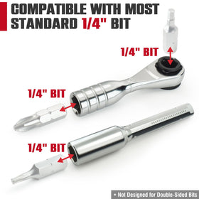 CROM mini ratchet magnetic bit base keeps bits securely attached.