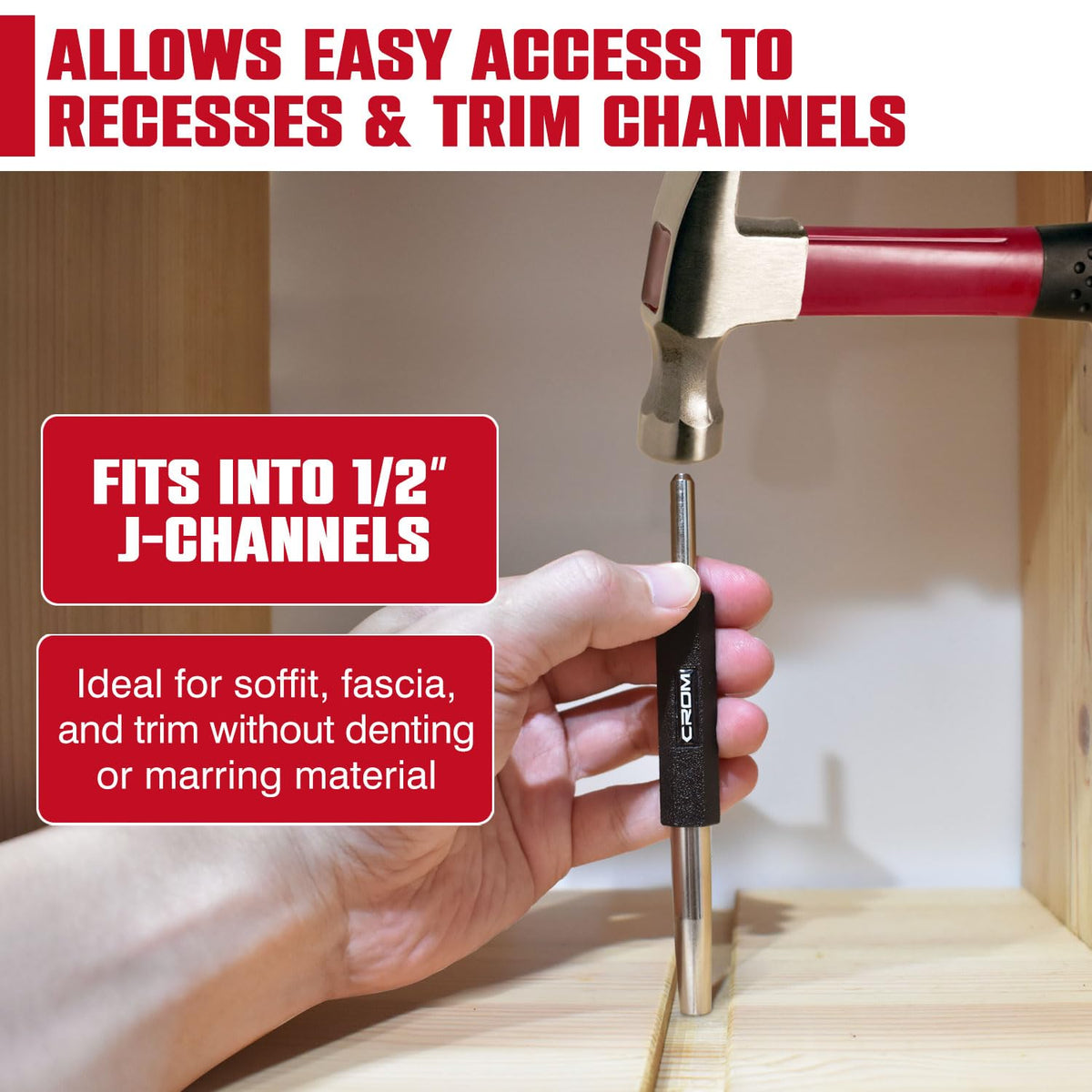 CROM Trim Nail Punch reaches tight spots for efficient siding installs.