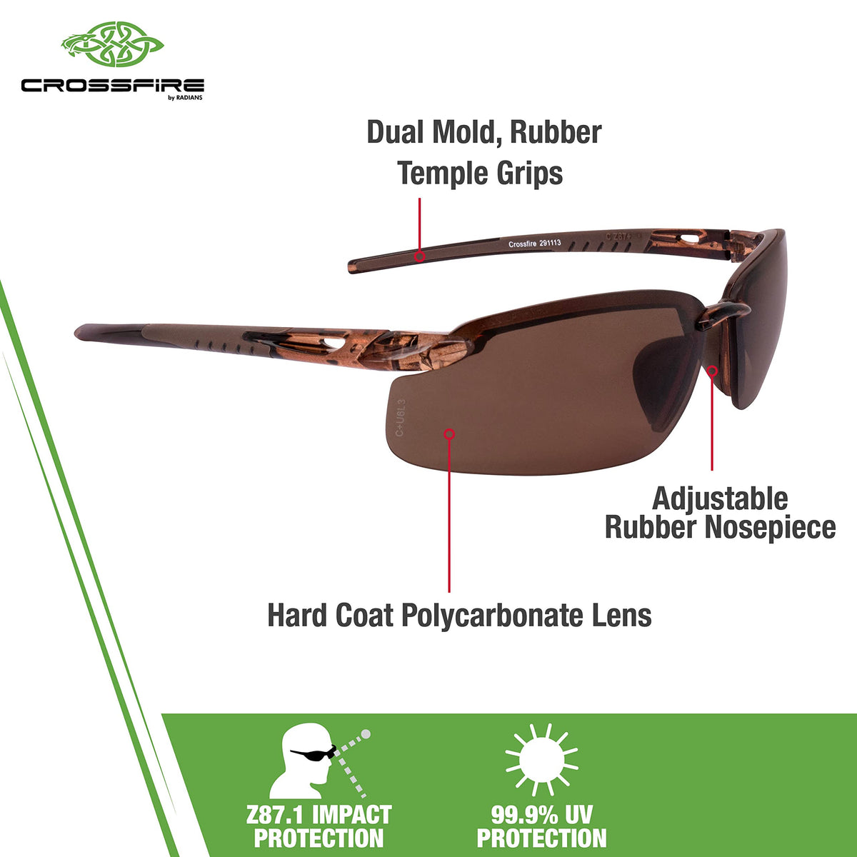 Crossfire ES5 crystal brown frame offers classic style with all-day wear comfort