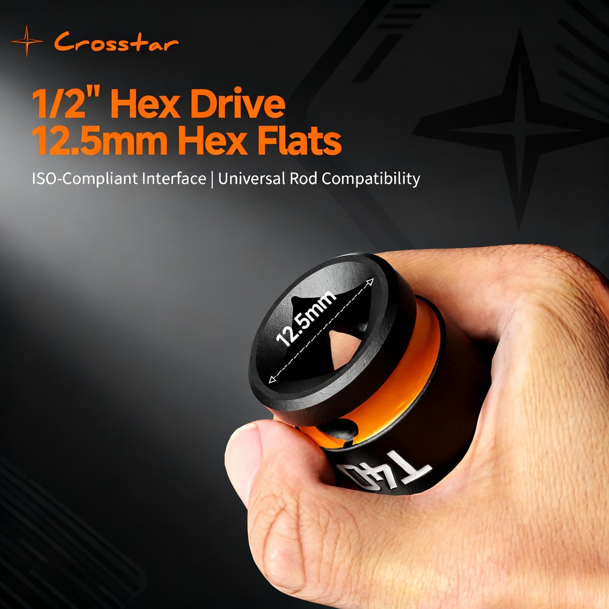 Crosstar extended shank T40 socket enabling engine bay reach