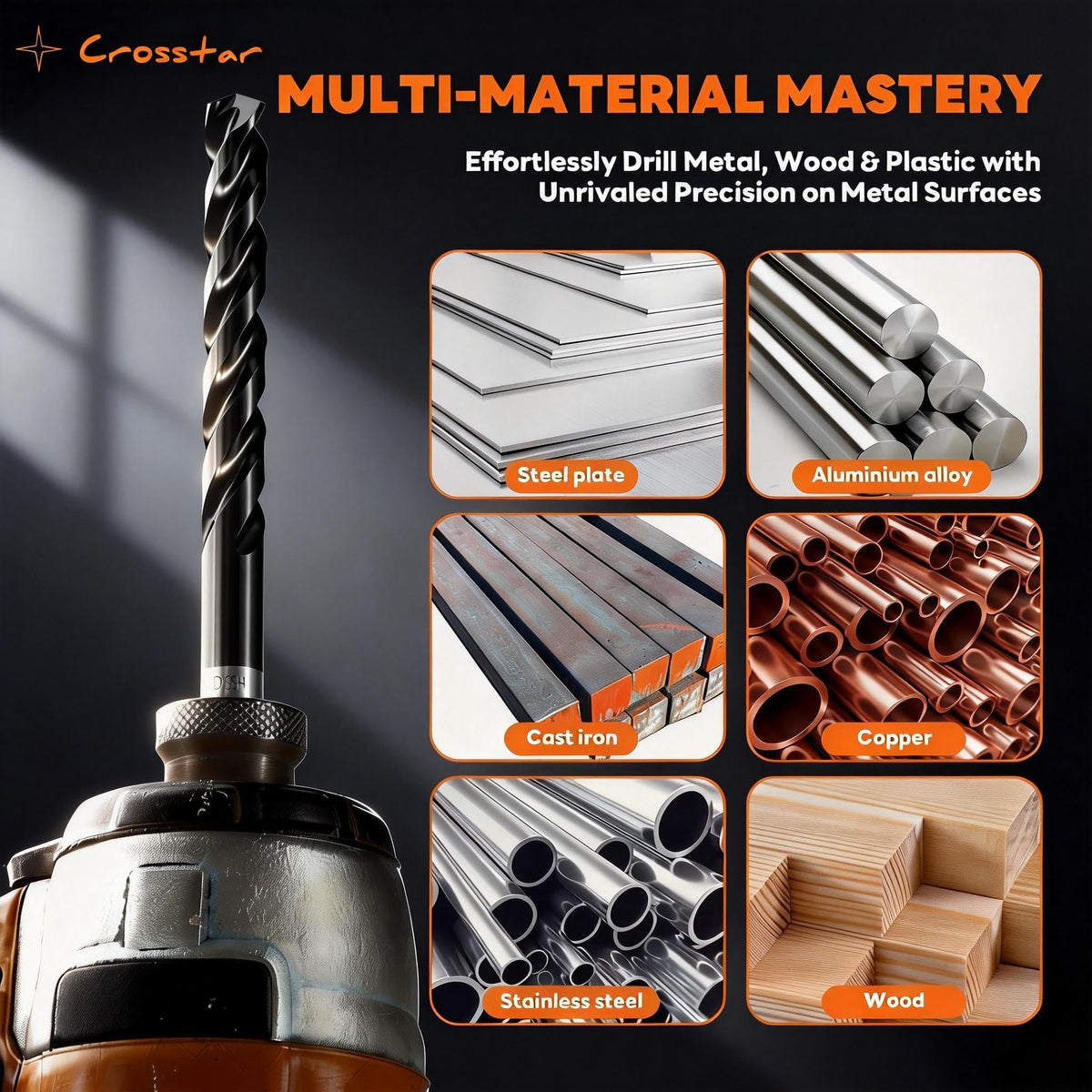 Crosstar M35 cobalt drill bit 1/2 in for rapid metal hole creation