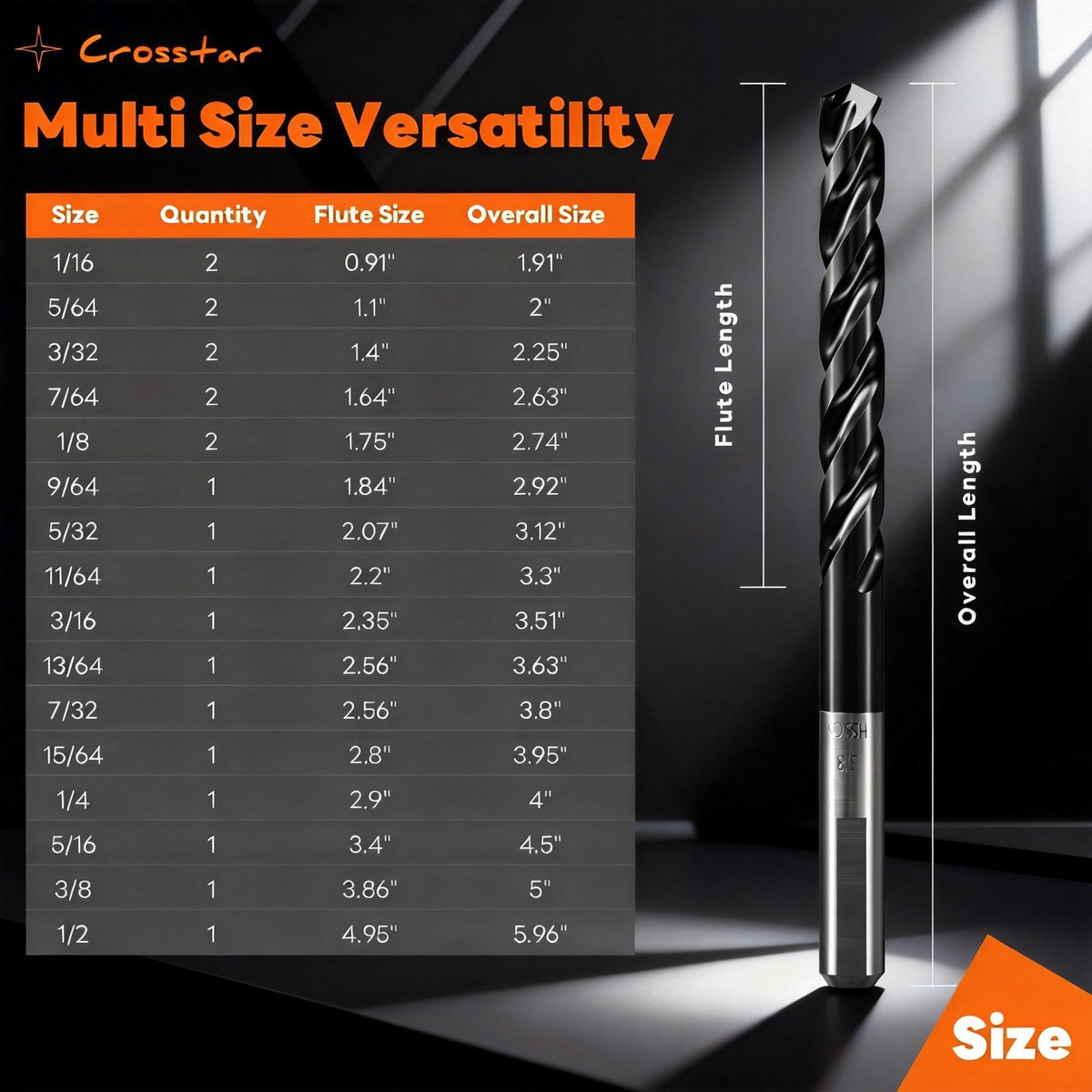 Crosstar M35 cobalt drill bit 3/8 in for heavy duty metal drilling