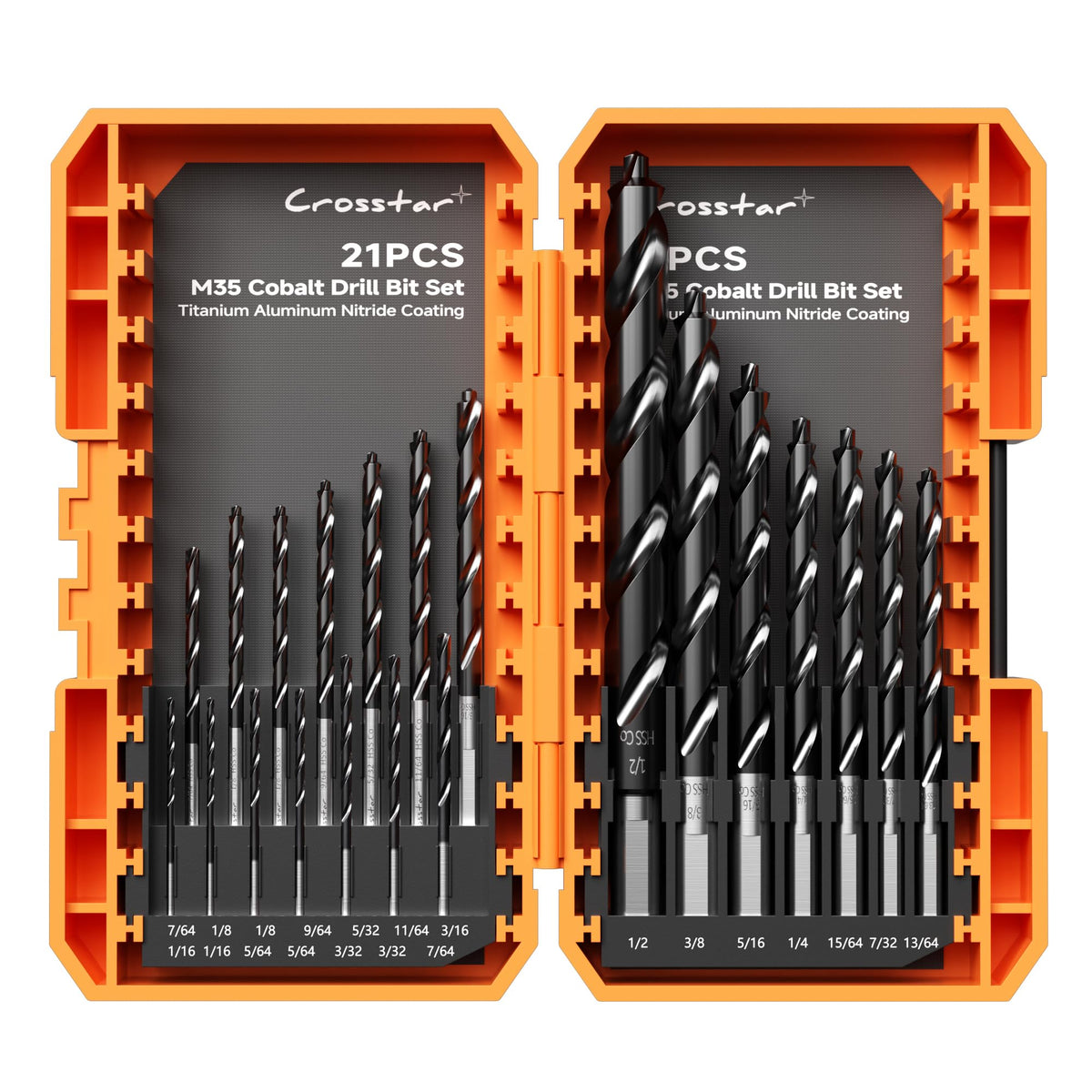 Crosstar M35 cobalt drill bits with pilot-point tip for precise starts.