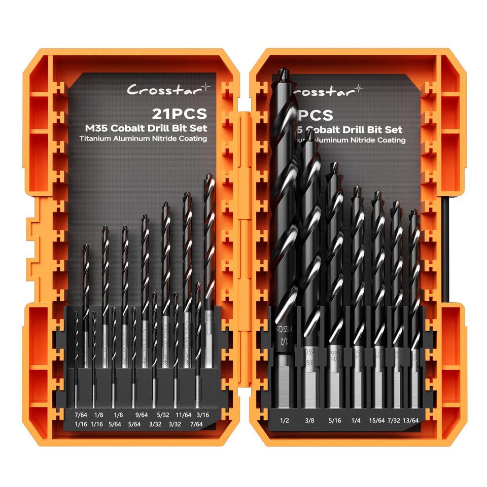 Crosstar M35 cobalt drill bits with pilot-point tip for precise starts.