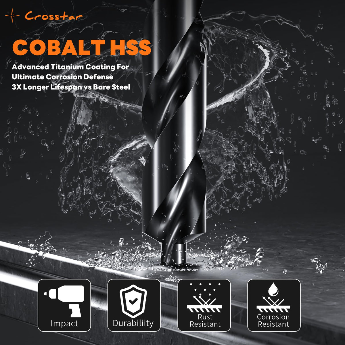 Crosstar M35 cobalt drill bits feature self-centering geometry to prevent walking.