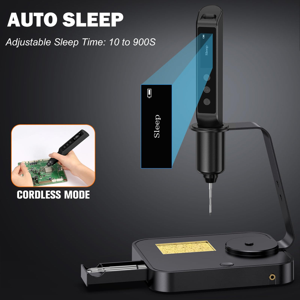 Crtsweker auto sleep mode extends tip life and safety.