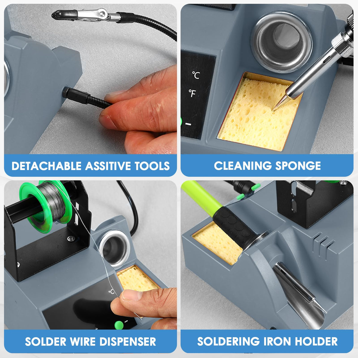Crtsweker soldering station compact design saves workspace in small shops.