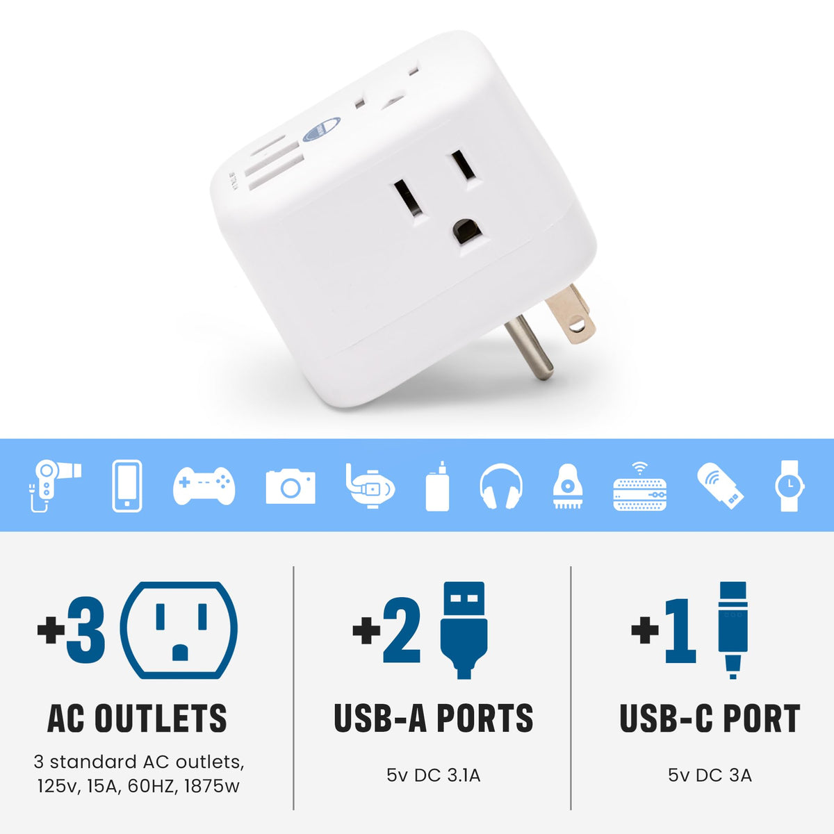Cruise On six-port outlets with USB-A and USB-C for multiple devices